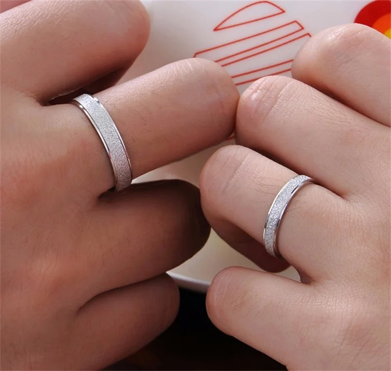 YHAMNI Fashion Frosted Couple Rings Real 925 Sterling Silver Wedding Rings for Women and Men 1 Pair Engagement Ring Set Jewelry
