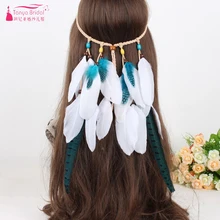 Элегантный фазан Павлин страусиные перья драпировка вниз коричневый плетеный оголовье с бисером богемные аксессуары ZH034