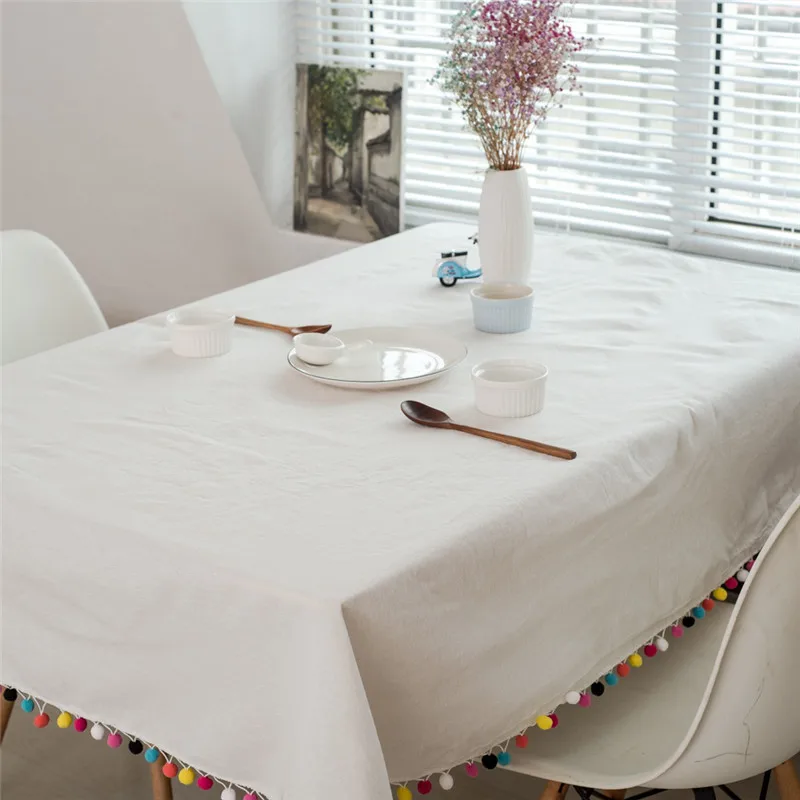 

Useber Tablecloth White Plaid Decoration Crafts Color Hair Ball Tassel Tablecloth Party Wedding Home Kitchen Table cloth
