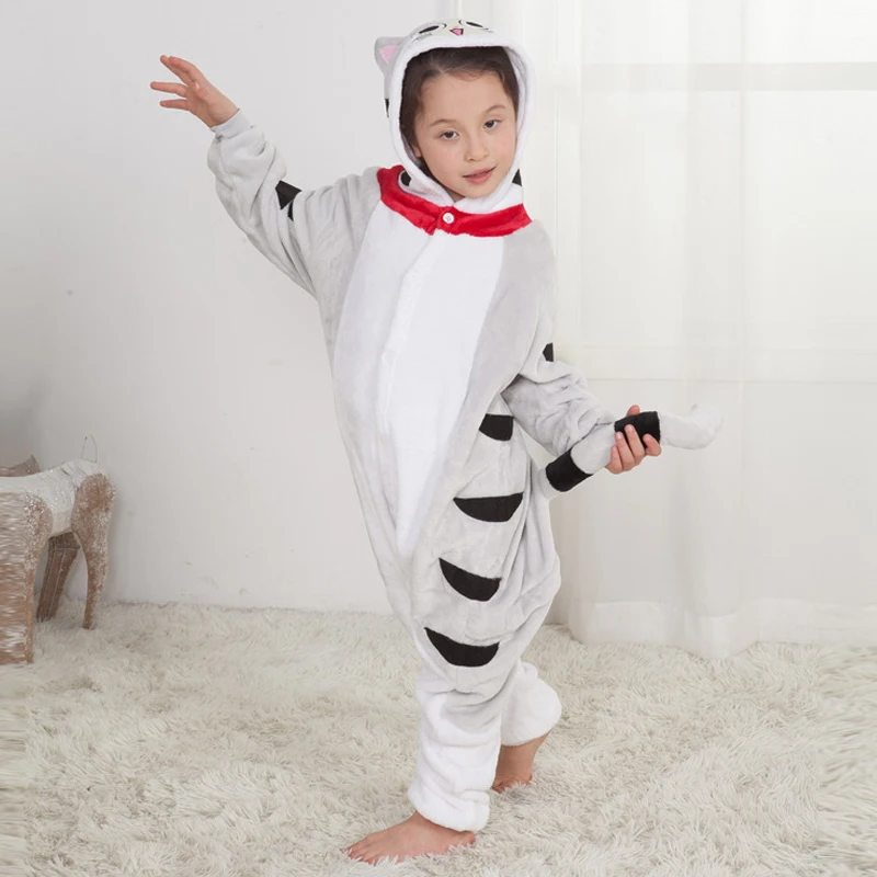 Attractive Cheese Cat Kigurumi Children Onesies Cartoon Kids Flannel Pajamas One piece Sleepwear Cosplay For Halloween Jumpsuit (5)