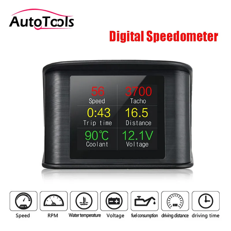 

2.6inch smart car digital speedometer hud display GPS OBD Computer voltage Fuel Consumption Temperature Gauge via free shipping