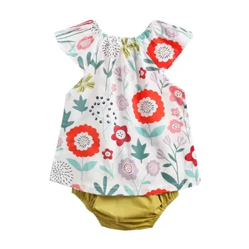 

Baby Clothes High Quality Summer Beautiful Print Baby Girl Set Small Flying Sleeves Shirt Shorts 2 Piece Set Baby Girl Suit