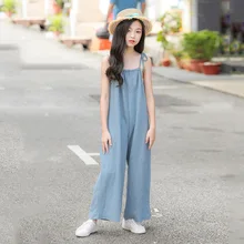 Детский комбинезон для девочек, коллекция года, летний детский комбинезон для девочки, повседневные Комбинезоны без рукавов для девочки, одежда для подростков 8, 10, 12, 14, 16 лет