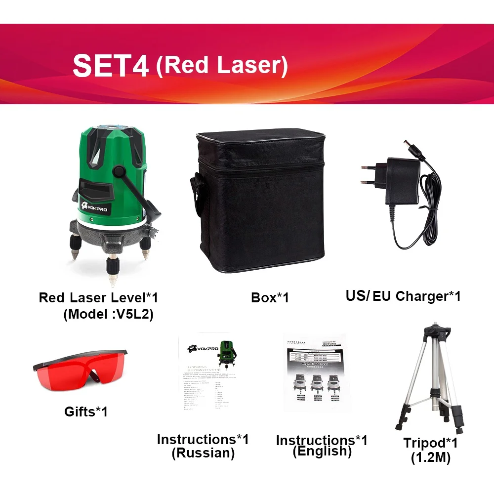RED LASER 4 V5L2 Лазерный уровень с 5 линиями и 6 точками, 360 Поворотная Красная Зеленая линия, автоматическая самонивелирующаяся наружная, может использоваться приемник, наклонная автоматическая линия - Цвет: RED LASER 4 V5L2
