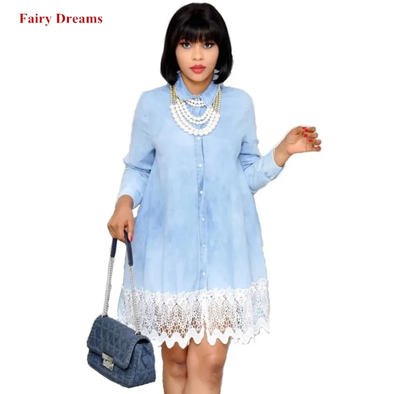 

African Dresses For Women Traditional African Clothing Dashiki Ankara Lace Patchwork Shirt Dress Light Blue African Clothes 2019