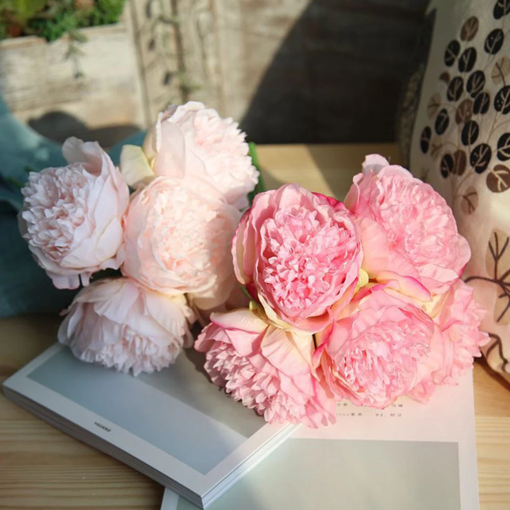 

5pcs Artificial Peony Flowers Gorgeous Autumn Simulation Peony Bouquet Wedding Decoration Flowers Party Office Home Supply