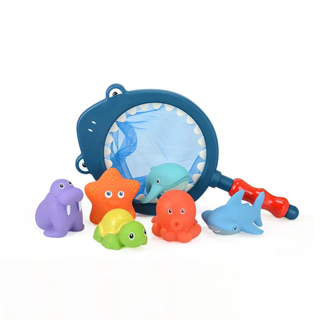 1 комплект, Детская плавающая мягкая резиновая игрушка для ванны с животными, ложка-сетка, 7 шт. 5,16