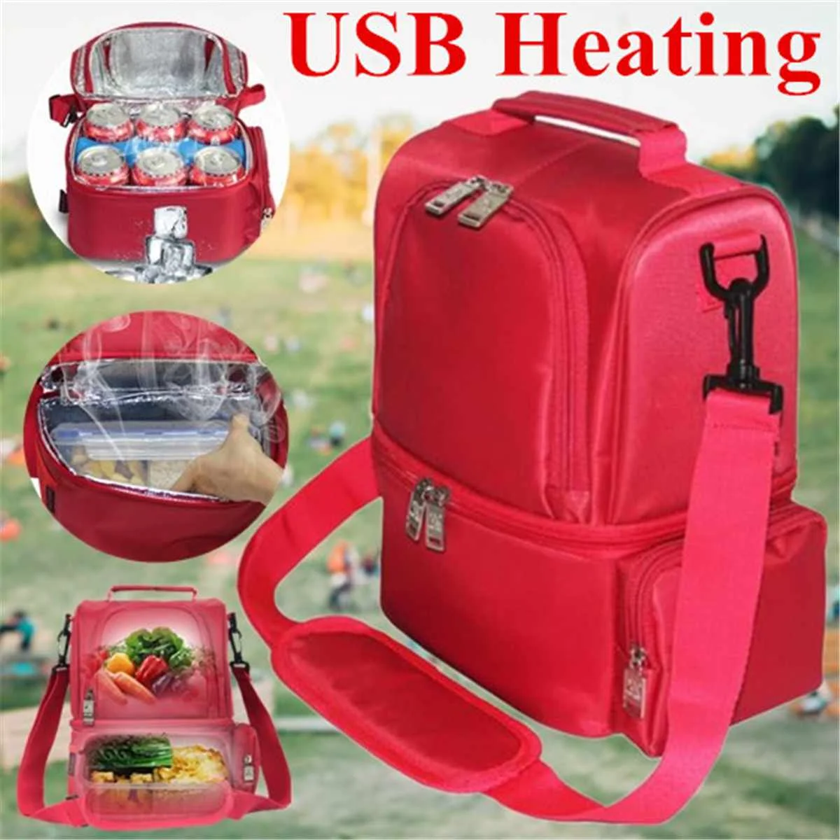 

12L USB Electric Portable Lunch Bag Bento Warmer Bags Instant Heating Bags Food Heater Lunch Box Food Beverage Carrier Bag Black