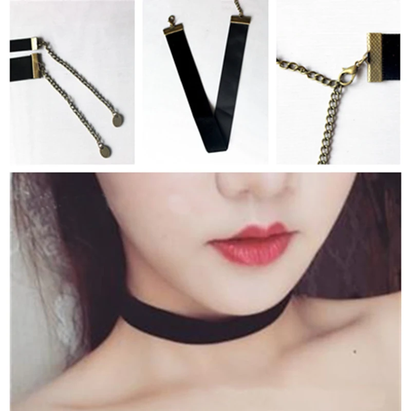 90's Plain Black Velvet Ribbon Choker Necklace Gothic Handmade Retro