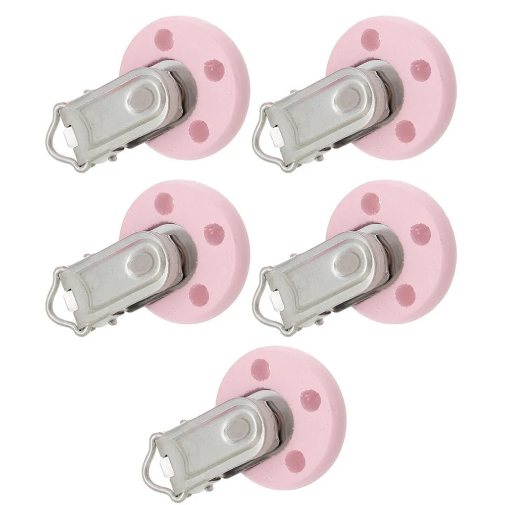 Hot Selling 5Pcs New Wood Home Baby Round Pacifier Clip Metal Holders 3 Hole 4.4cm x 2.9cm #330