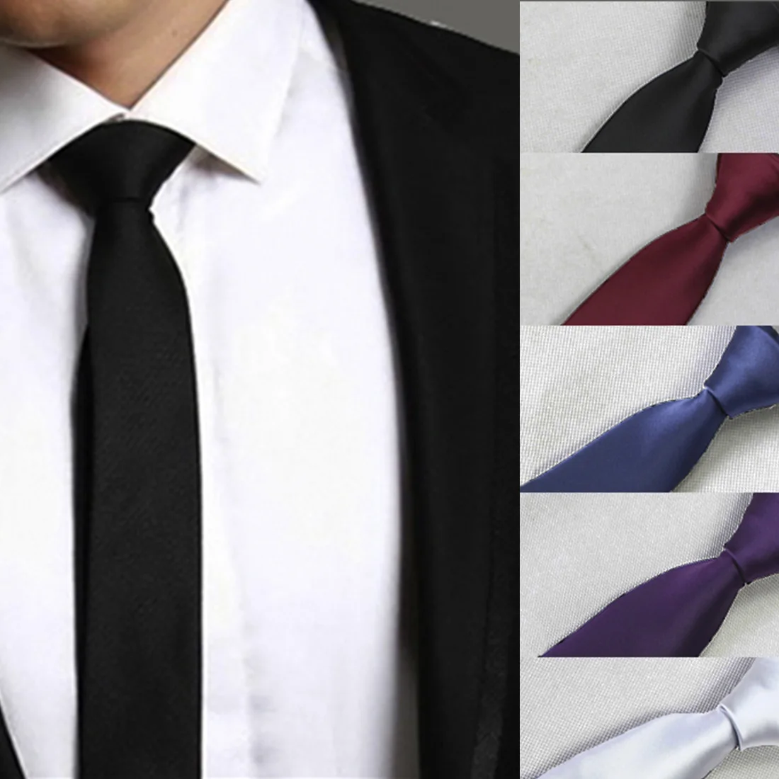 

High Quality Men's Solid Color Ties Narrow Neckwear Mens Skinny Neck Wedding Party width Ties