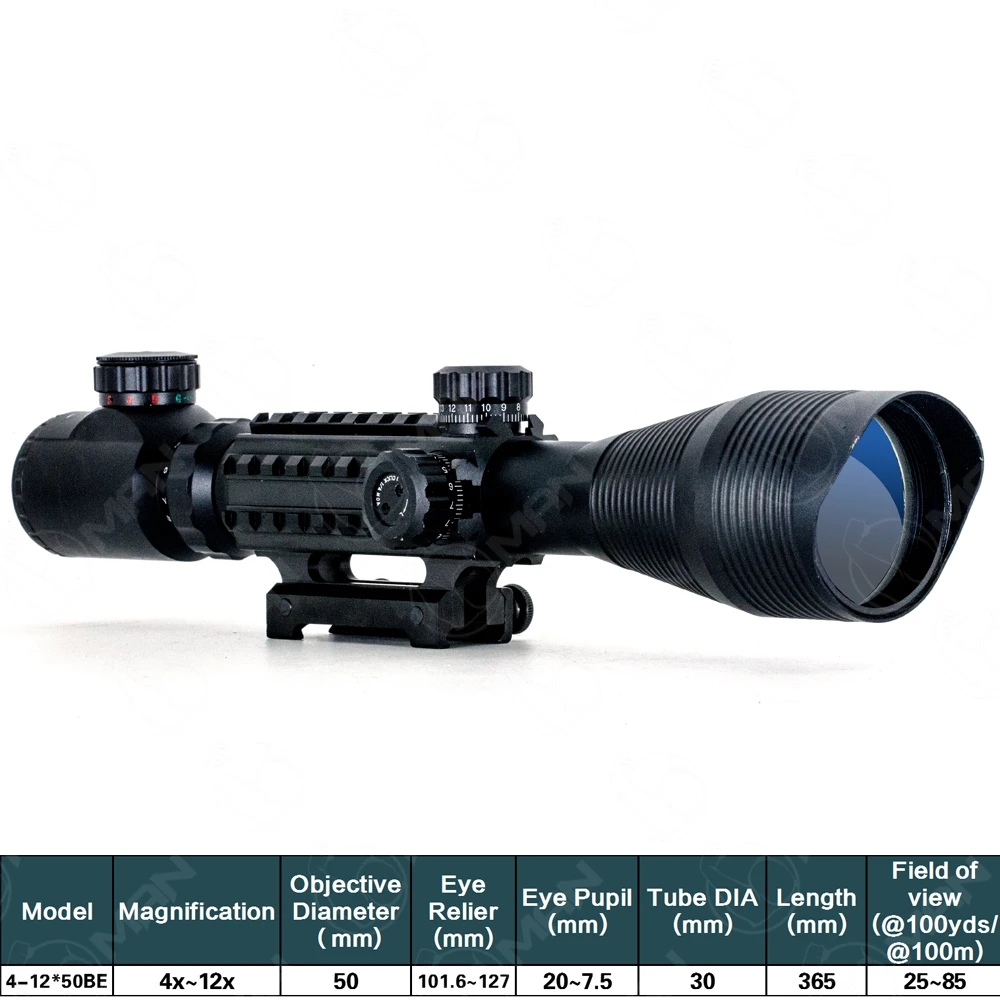 

4-12X50 EG Optical Air Softair Rifle Scope Red Green Dual illuminated w/ Side Rails & Mount for airsoft air pistol