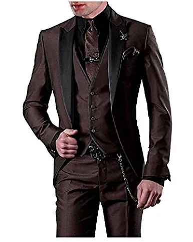 

Mens Brown Peak Lapel 3 Piece Wedding Suit Slim Fit Groomsman Formal Bussiness Tux Single Breasted Prom Casual 2019 Blazer