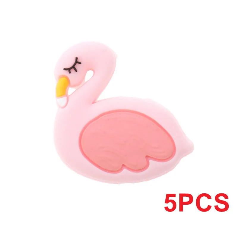 Swan-Pink 5 шт., милые Силиконовые Прорезыватели для зубов в виде единорога, бусы, не содержит бисфенол, Детские Прорезыватели, ожерелье, сделай сам, для младенцев, Жевательная соска, цепочка, лиса, коала, сова - Цвет: Swan-Pink
