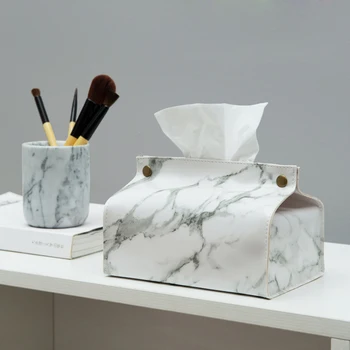 

Light Luxury Nordic Ins Marbled Leather Tissue Box Car Living Room Table Tray Storage Paper Towel Bag Waterproof Paper Towel Set