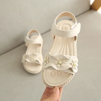 

Size 21-30 Sandals Girls White Children Summer Shoes Kids Sandals For Girls PU Leather Flowers Princess Shoes Girls Sandals