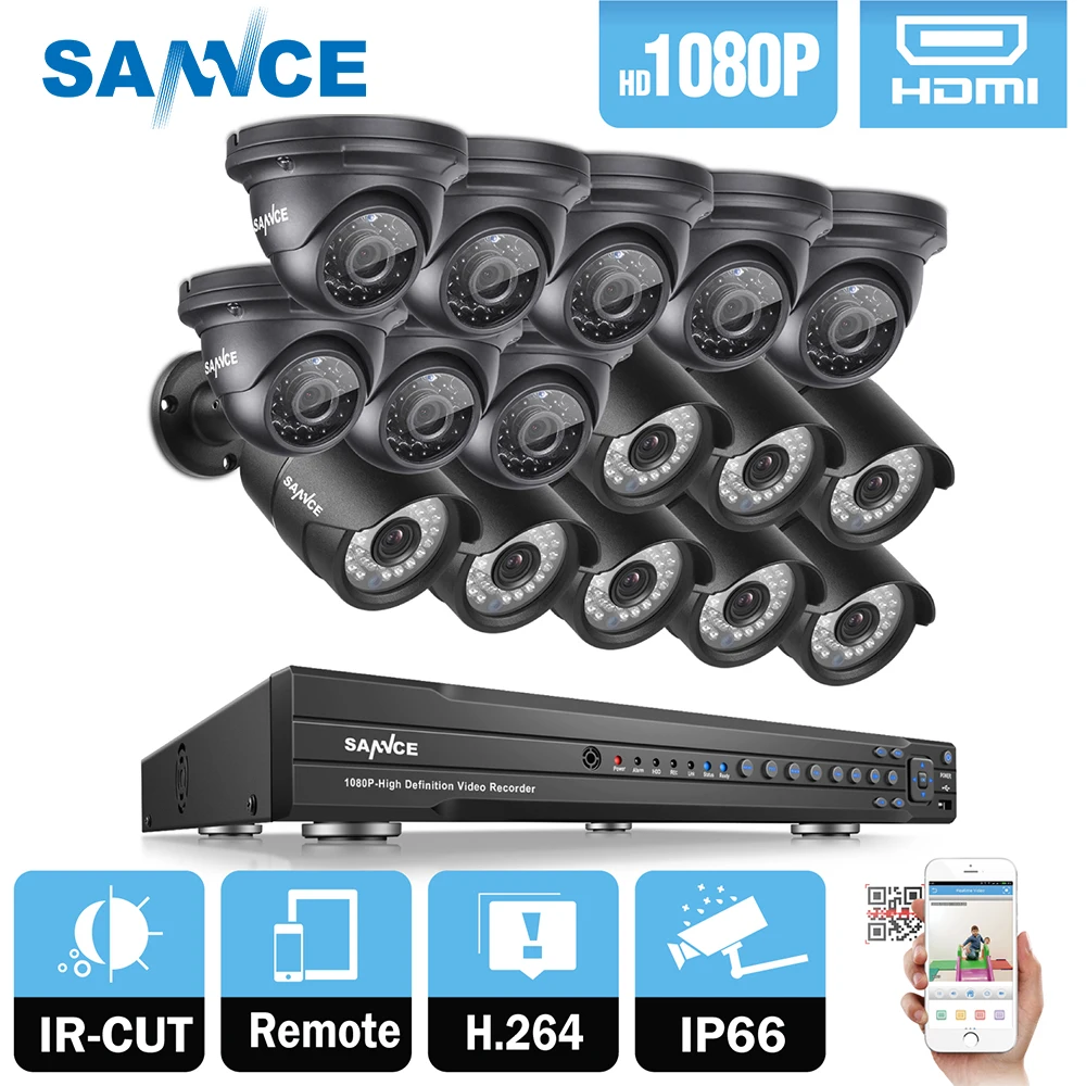 SANNCE 16CH 2MP 1080 P Full HD CCTV Системы HDMI DVR 8 шт. пуля 8 шт. купол безопасности домашнего видео камеры видеонаблюдения Системы 2 ТБ HDD