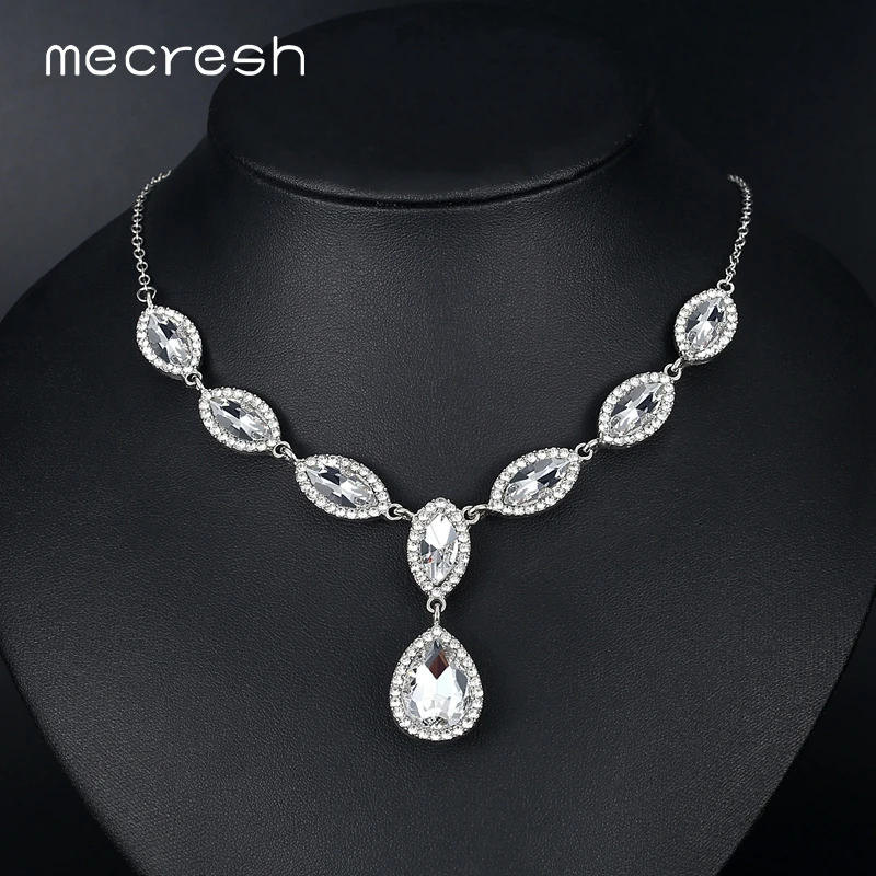 

Mecresh Classic Teardrop Crystal Bridal Necklace Collars Women Wedding Chain Necklaces for Bride Bridesmaids 3 Colors MXL161