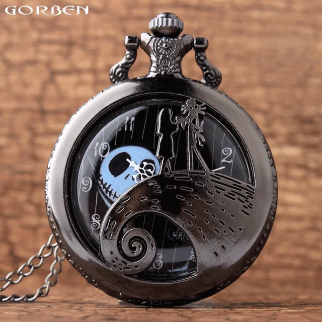 Vintage Tim Burtons Nightmare Before Christmas Quartz Pocket Watches Necklace Ja Vintage Tim Burtons Nightmare Before Christmas Quartz Pocket Watches Necklace Ja