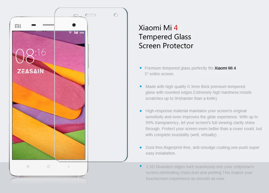 Original ZEASAIN HD Clear for xiaomi mi4 Screen Protector 9H Anti Scratch Protective Film Tempered Glass for xiaomi mi 4 xiomi4 (6)