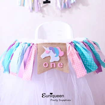 

Unicorn Banner Highchair Tassel Banners Kids Party Banners Birthday Fabric Feeding Chair Banners ONE year Party Baby Girl