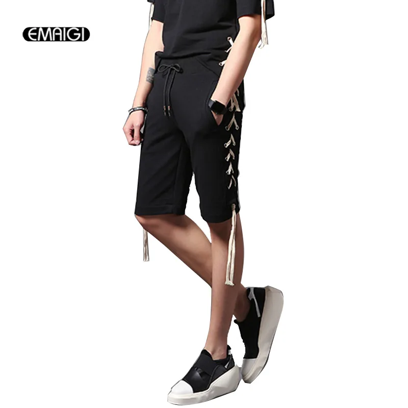 

Street Fashion Hiphop Punk Style Men Shorts Elastic Waist Trousers Male Casual Slim Fit Shorts Stage Show Costumes
