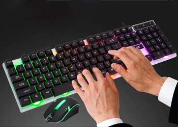 

Gaming Keyboard and Mouse LED Rainbow Color Backlight Adjustable Gaming Game USB Wired Keyboard Mouse Set Clavier Gamer