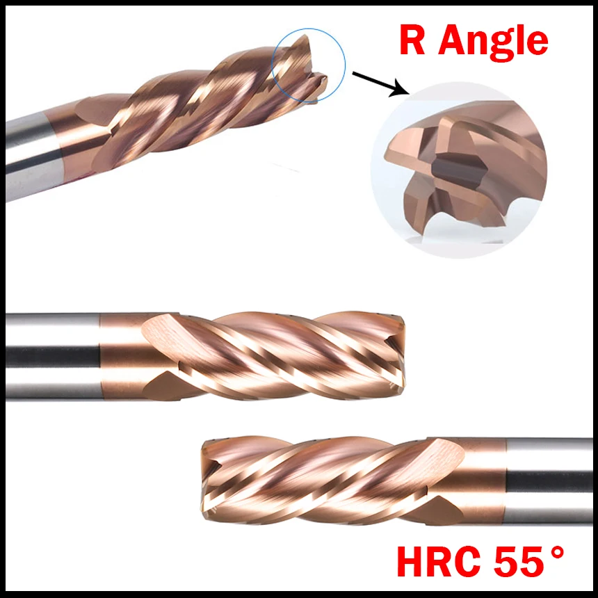 2R0.2 2R0.3 2R0.5 3R0.2 HRC55 4 Flute Tungsten Solid Carbide CNC Router Cutting Tool R Corner Rounding End Mill Milling Cutter |