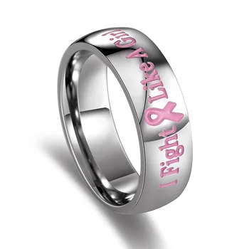 

Stainless Steel Ribbon Pink Cancer Braest Cancer Awareness Ring of Support Breast for Women Female Organization Medical Jewelry