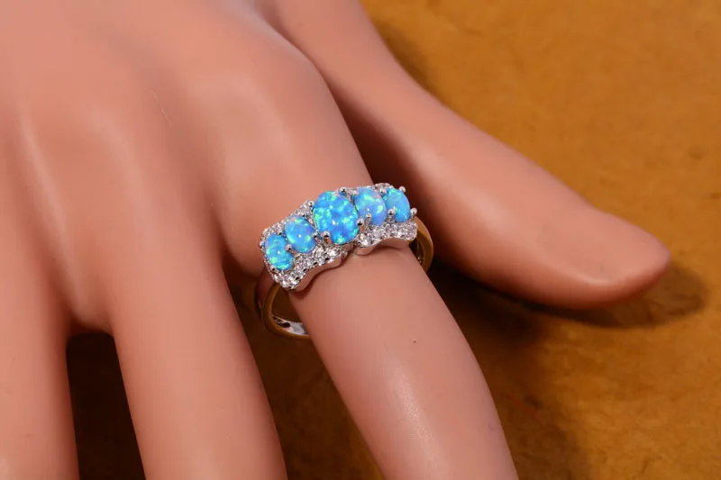 CiNily Created Blue Fire Opal Cubic Zirconia Silver Plated Wholesale Hot Sell for Women Jewelry Ring Size 6 7 8 9 OJ8050