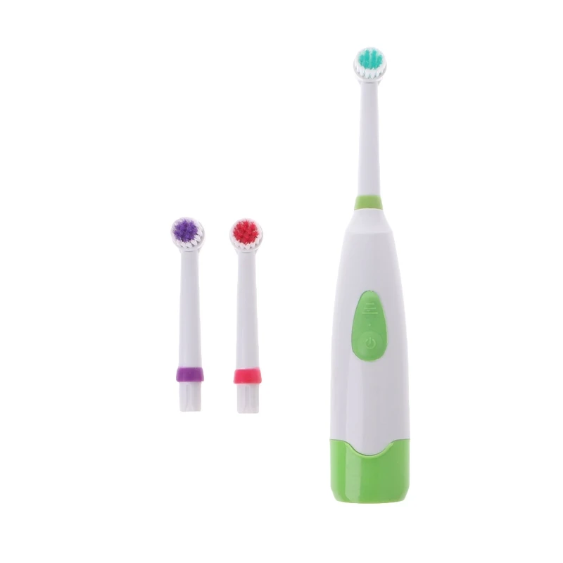 Водонепроницаемая вращающаяся электрическая зубная щетка с 3 насадками - Цвет: Зеленый
