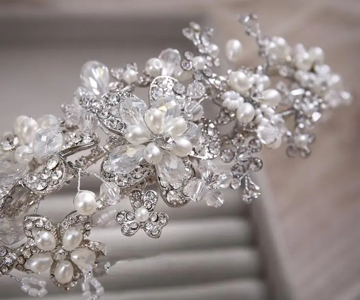 Повязка на голову с жемчугом и золотыми кристаллами для невесты|bridal tiara headband|tiara