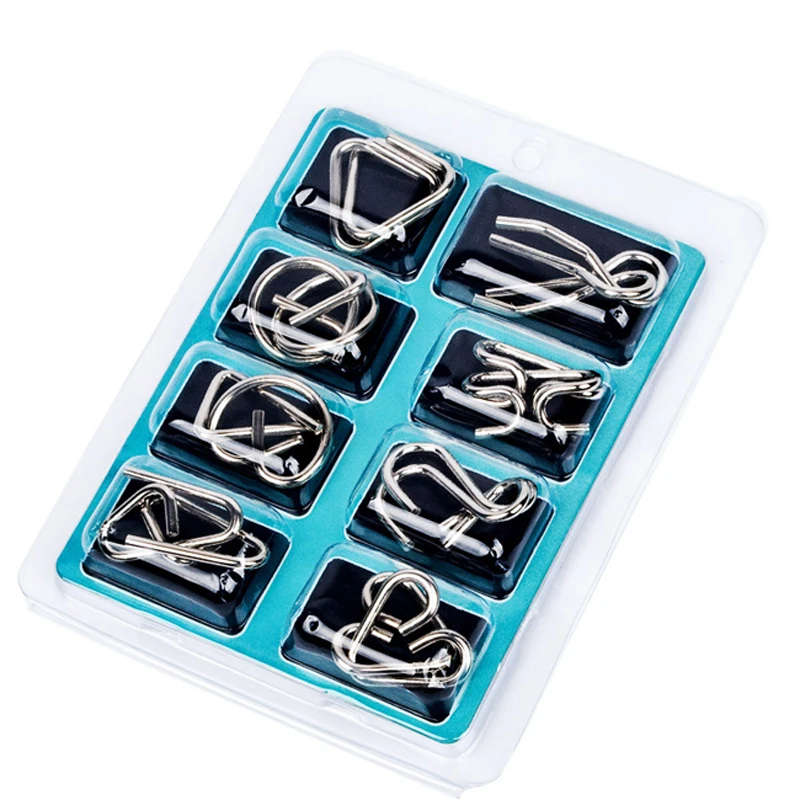 Montessori Materials 8pcs/set Metal Wire Puzzle IQ Mind Brain Teaser Puzzles Game For Adults Kids Gift 3 Styles