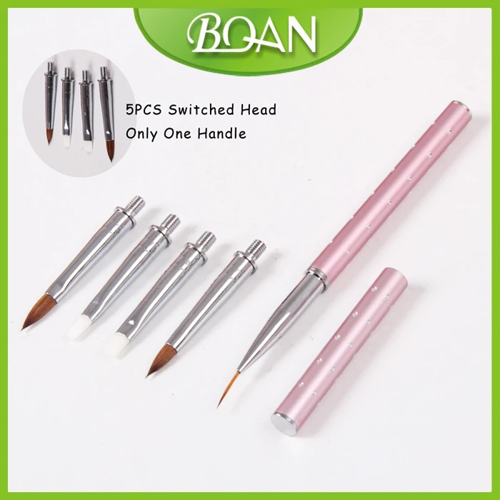 Buy Free Shipping 5PCS Pink Metal Handle Functional Nail Art Brush Set from