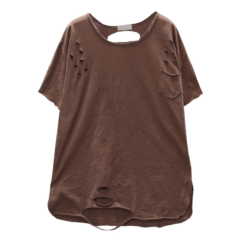 Тонкая мягкая бамбуковая хлопковая Футболка с дырками, модная удобная женская футболка с круглым вырезом и коротким рукавом, летняя футболка A0BZ30