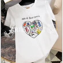 Горячая Распродажа летний женский милый топ с круглым вырезом и коротким рукавом, Элегантная футболка с принтом, Модный хлопковый топ с буквенным принтом для девочек