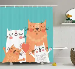 Забавные душ Шторы милый котенок Пара Сладкий Счастливый лапы любящей ему Книги по искусству с Семья плакат с кошкой животного Книги по
