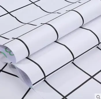 

Self-adhesive wallpaper waterproof pvc black and white lattice dormitory wallpaper bedroom wall stickers furniture renovation