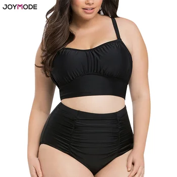 

JOYMODE Plus Size Swimwear Women Fat Sexy Bathing Suit Black Bikini Set Big Size Swimsuit Big Breast Ruched High Waist Women