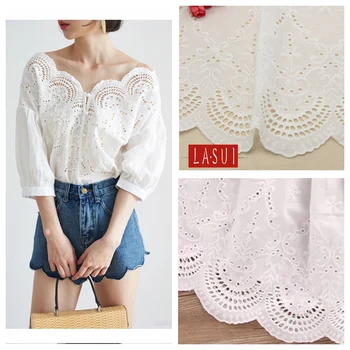 

LASUI off white Hollow cotton positioning embroidery fabrics handmade DIY princess skirt fabric clothing materialsM0009