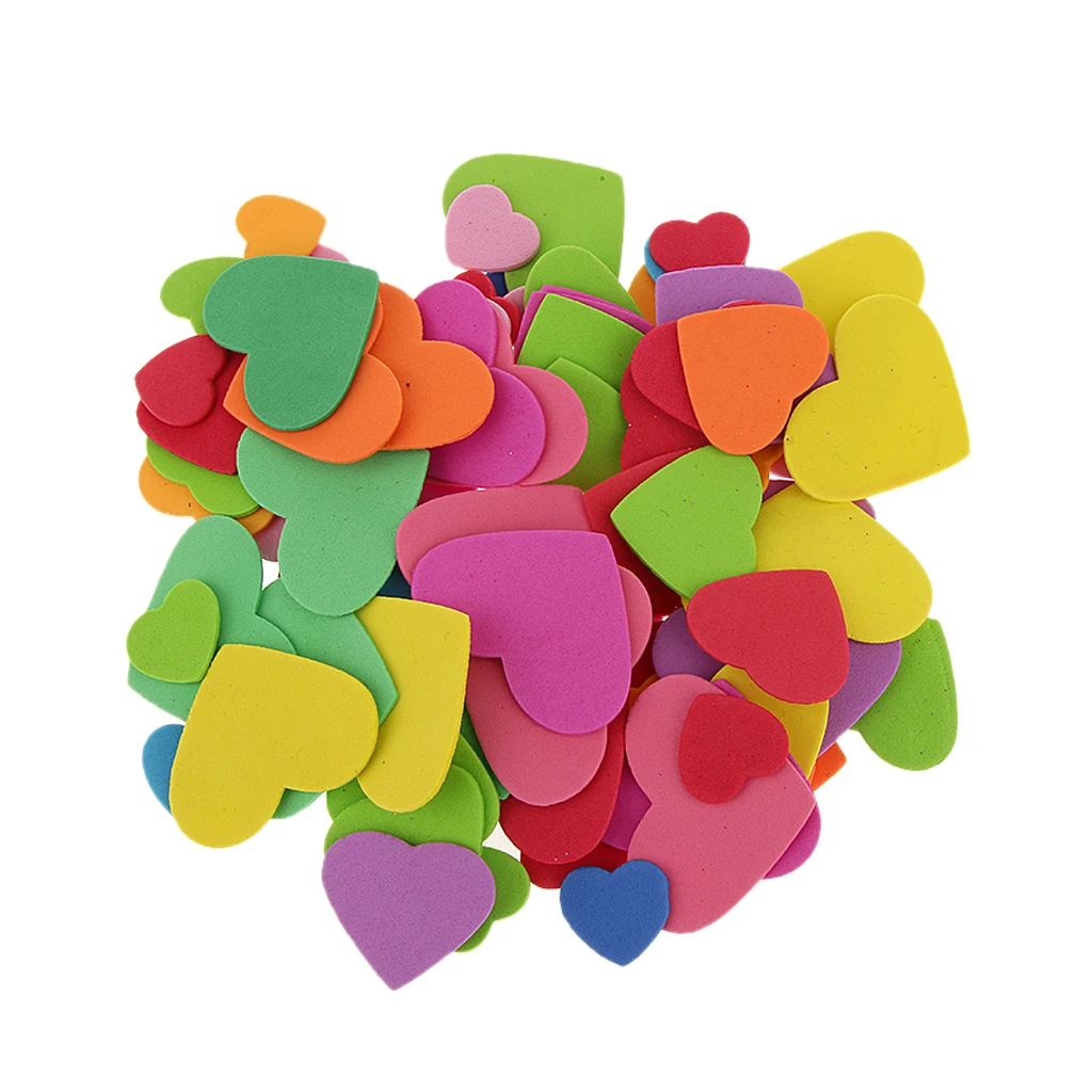 Pack of 100 Mixed Foam Heart Shapes  for  Kids Children Craft  DIY Work Decoration
