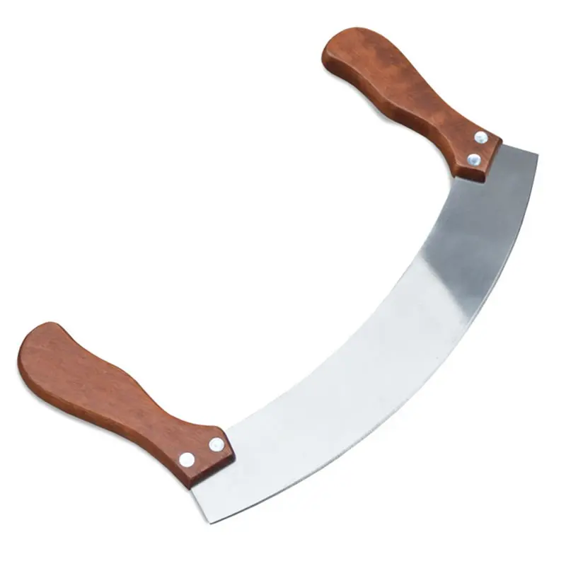 

Stainless Steel Nougat Cutter Double Wood Handle Chopping Knife Biscuits Pizza Caramel Curved Cutter Kitchen Pastry Baking Tool
