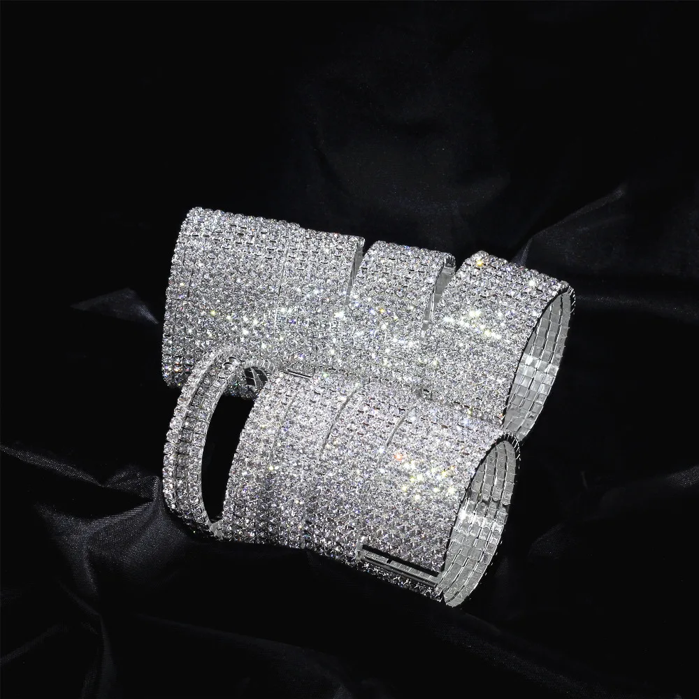 Wedding Bridal Jewelry Cuff CZ Rhinestone Crystal Stretch Strand Bracelet Bangle 1-10 Row crystal bracelet