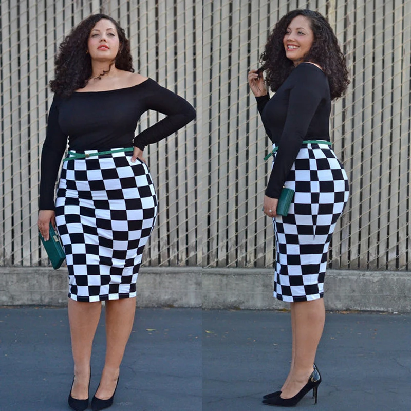 Новинка 2016 г. модный принт, летние женские большие размеры, женская одежда до колена, повседневные Облегающие юбки с вырезом лодочкой