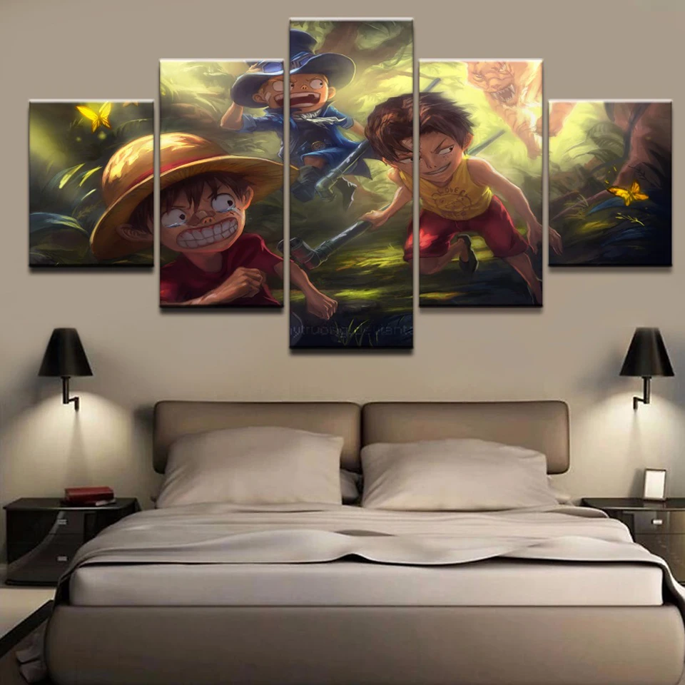 Рамки картинки HD Винтаж Home Decor Картины на холсте 5 шт/pcs Луффи Одна деталь Плакаты и принты на стене