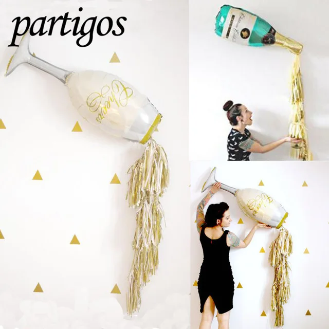 

1set Large Size Champagne Wine Bottle Cup Foil Balloon Gold Foil Tassel Wedding Birthday Party Decoration Supplies Gifts
