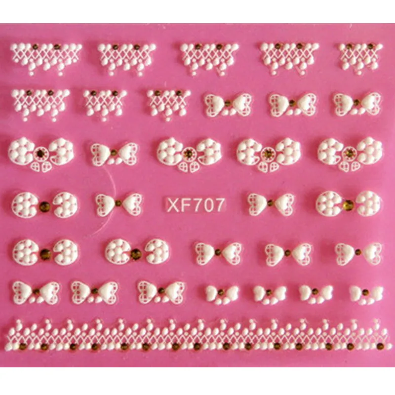 3 Шт./лот Красота самоклеящиеся Французский Белый 3D Бантом Nail Art Наклейки Для