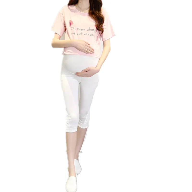 Hollow Out Lace Modal Maternity Skinny Legging Summer Clothes for Pregnant Women Elastic Waist