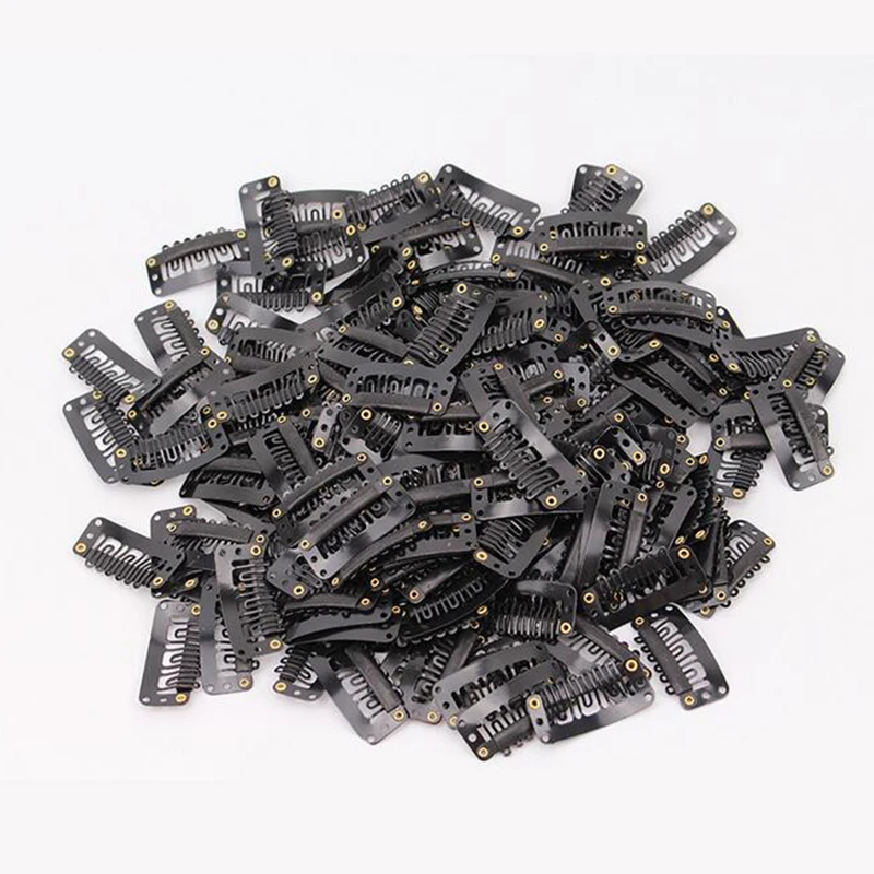 

High Quality U Shape Black Colored Wigs Hair Clips 500Pcs Metal Snap Clips for Feather Hair Extensions Wigs Weft 32mm