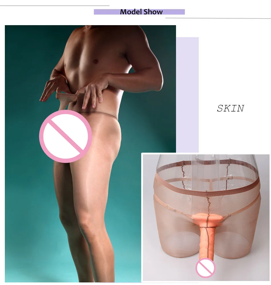 Men stockings 10D Oil Shine Full Sheer with Open Penis Cover Sheath Pantyhose for Men